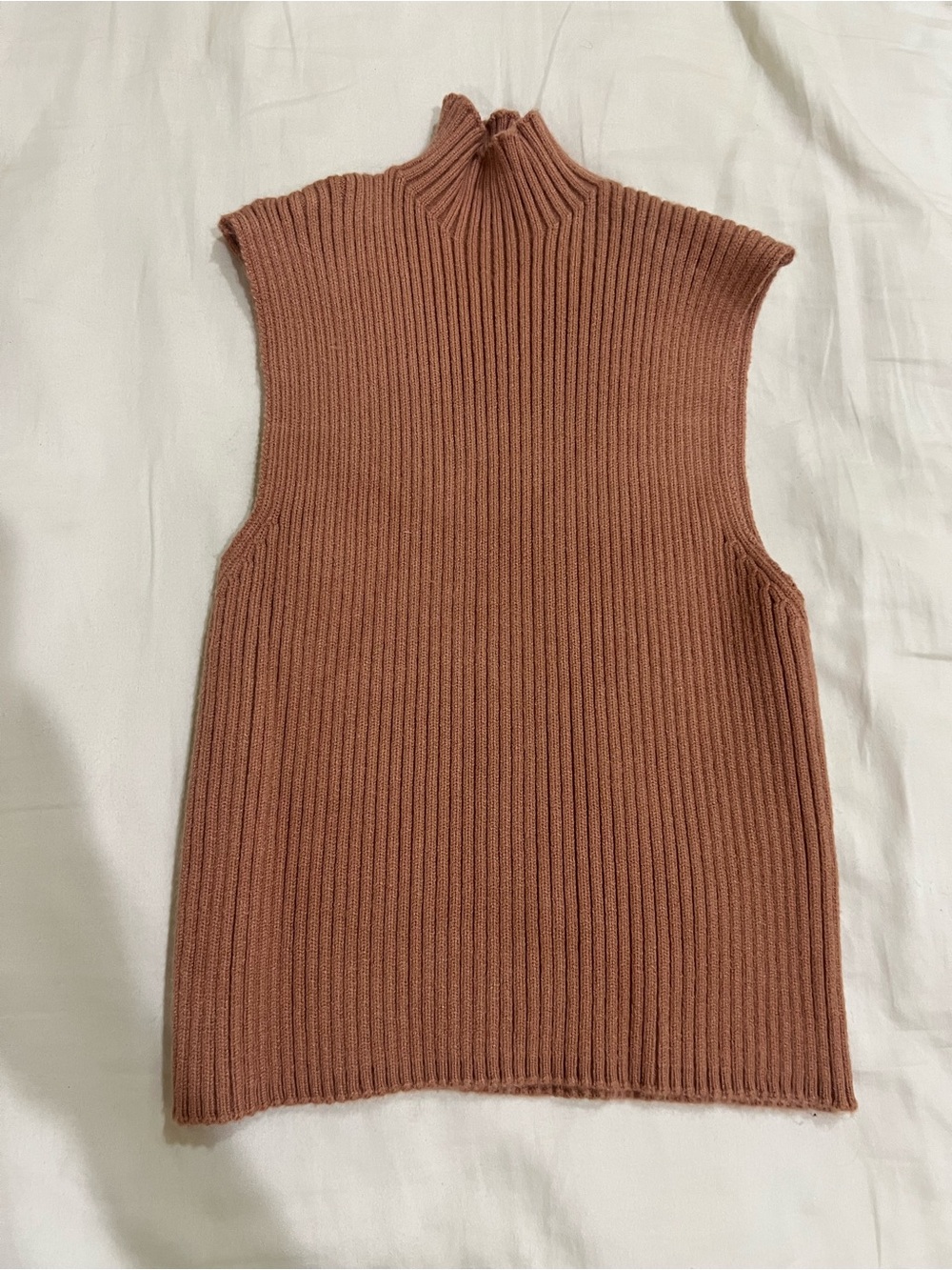 Zara Ribbed Mock Neck Sleeveless Tank - Rusty Brown